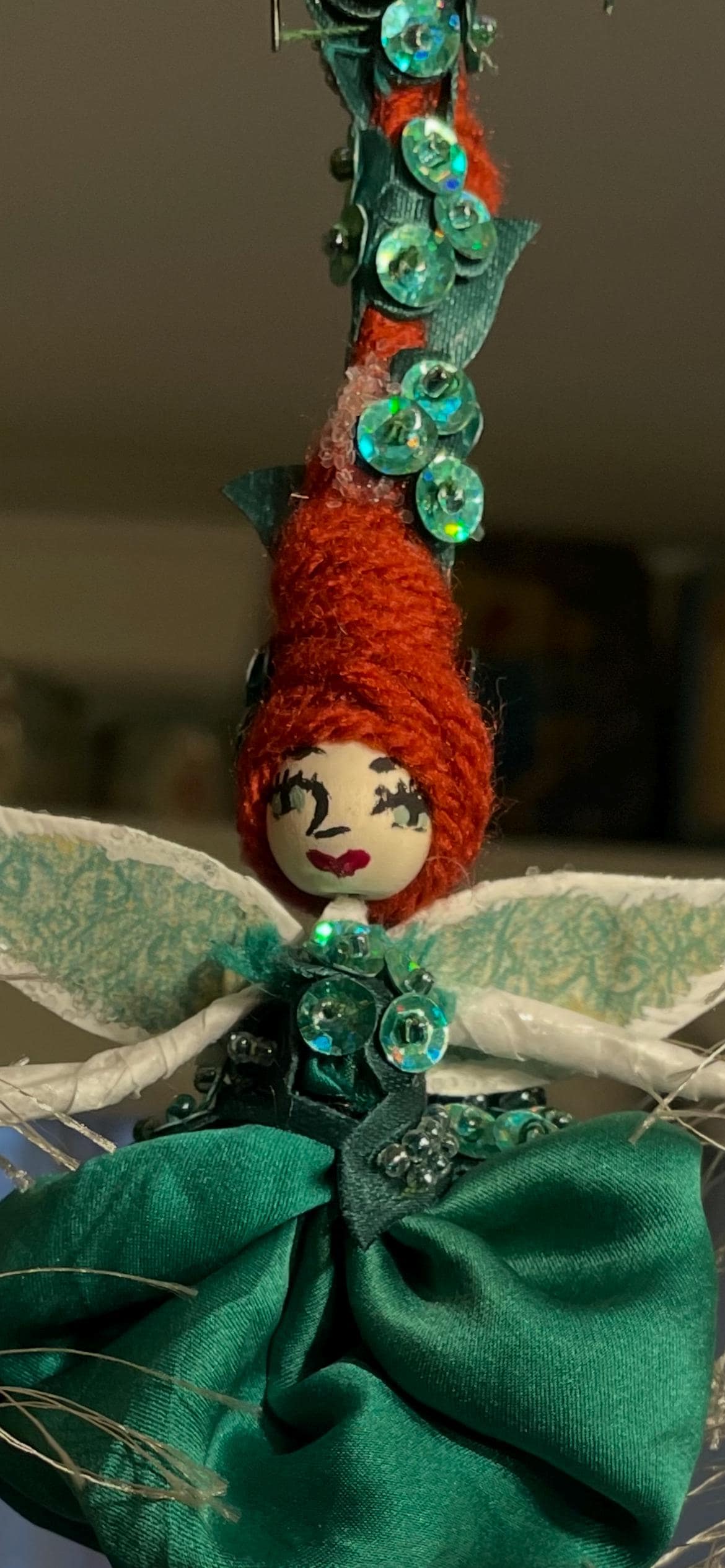 Sassy Green Fairy Brings Springtime Joy: Handmade with Silk, Satin and Sequins 8 inches