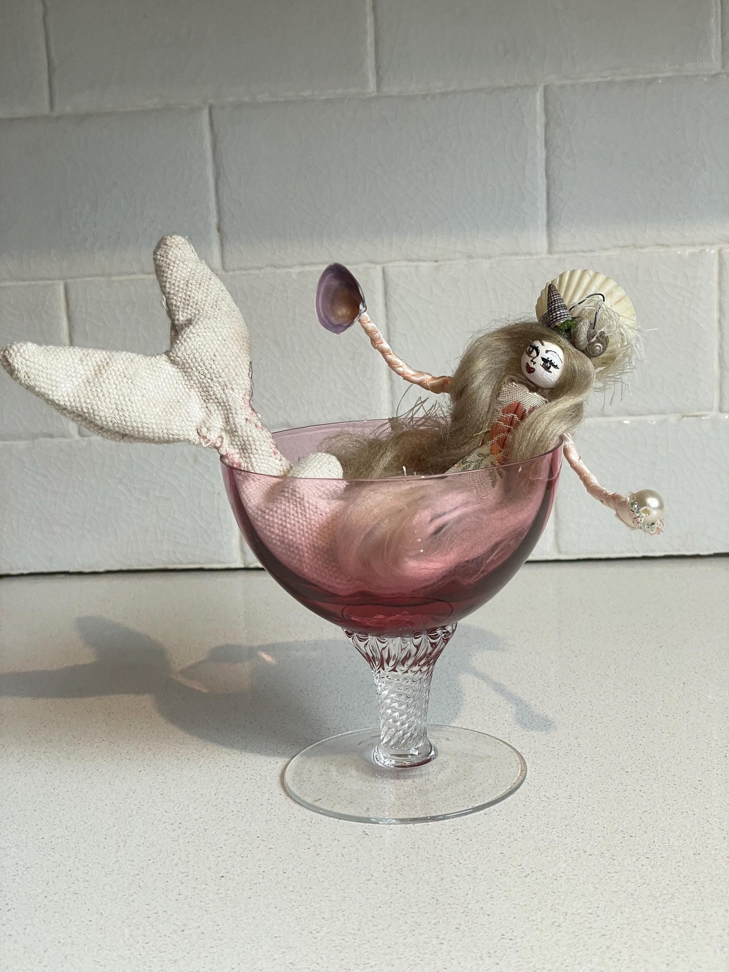 Mermaids and Margaritas: Handmade Doll withEmbroidered Bodice, Seashell Crown, Salty Dog Personality (9.5 inches)
