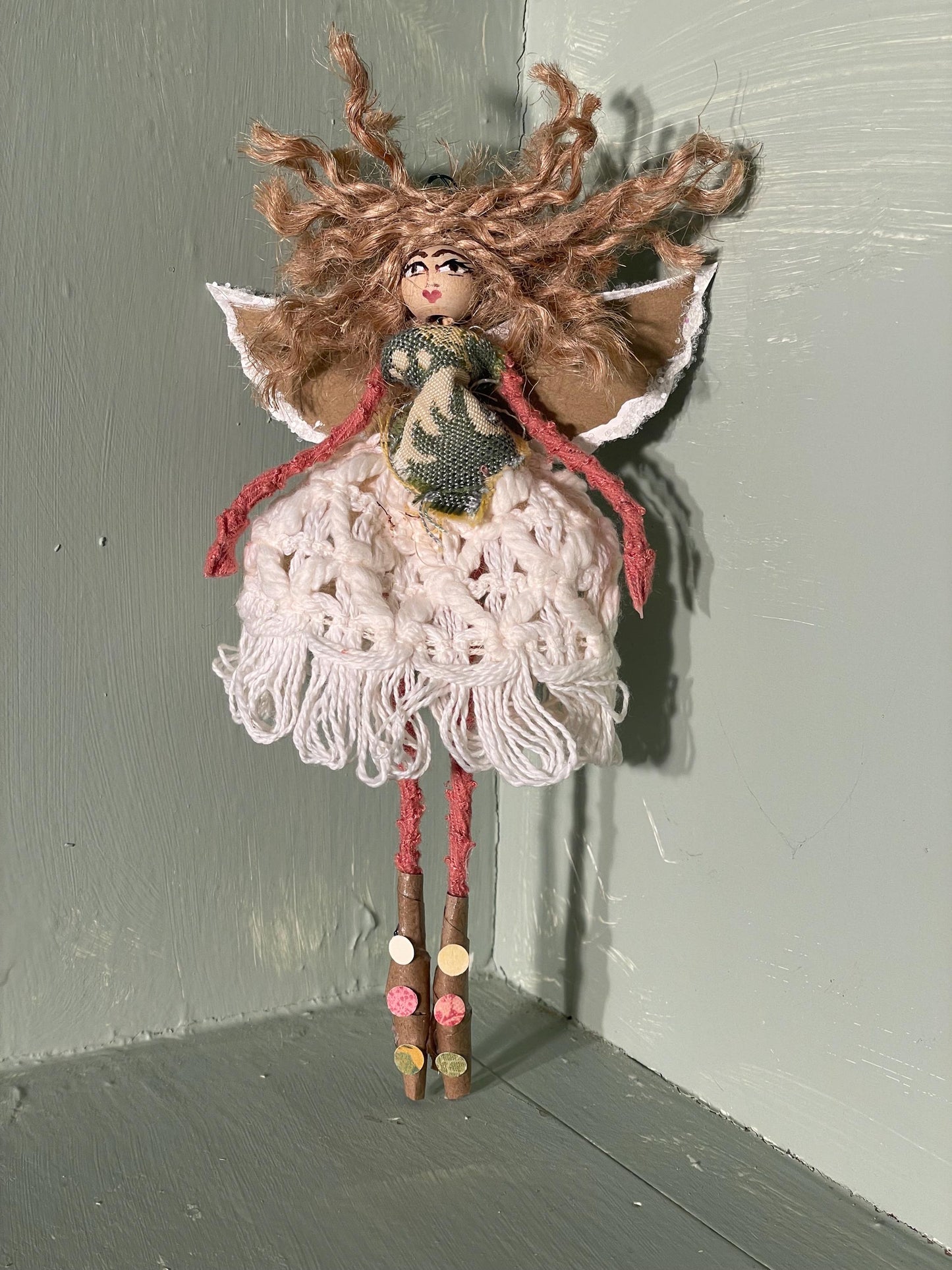 Spread Love Fairy Ornament: Handmade Happy Spirit Doll 7 inches tall.