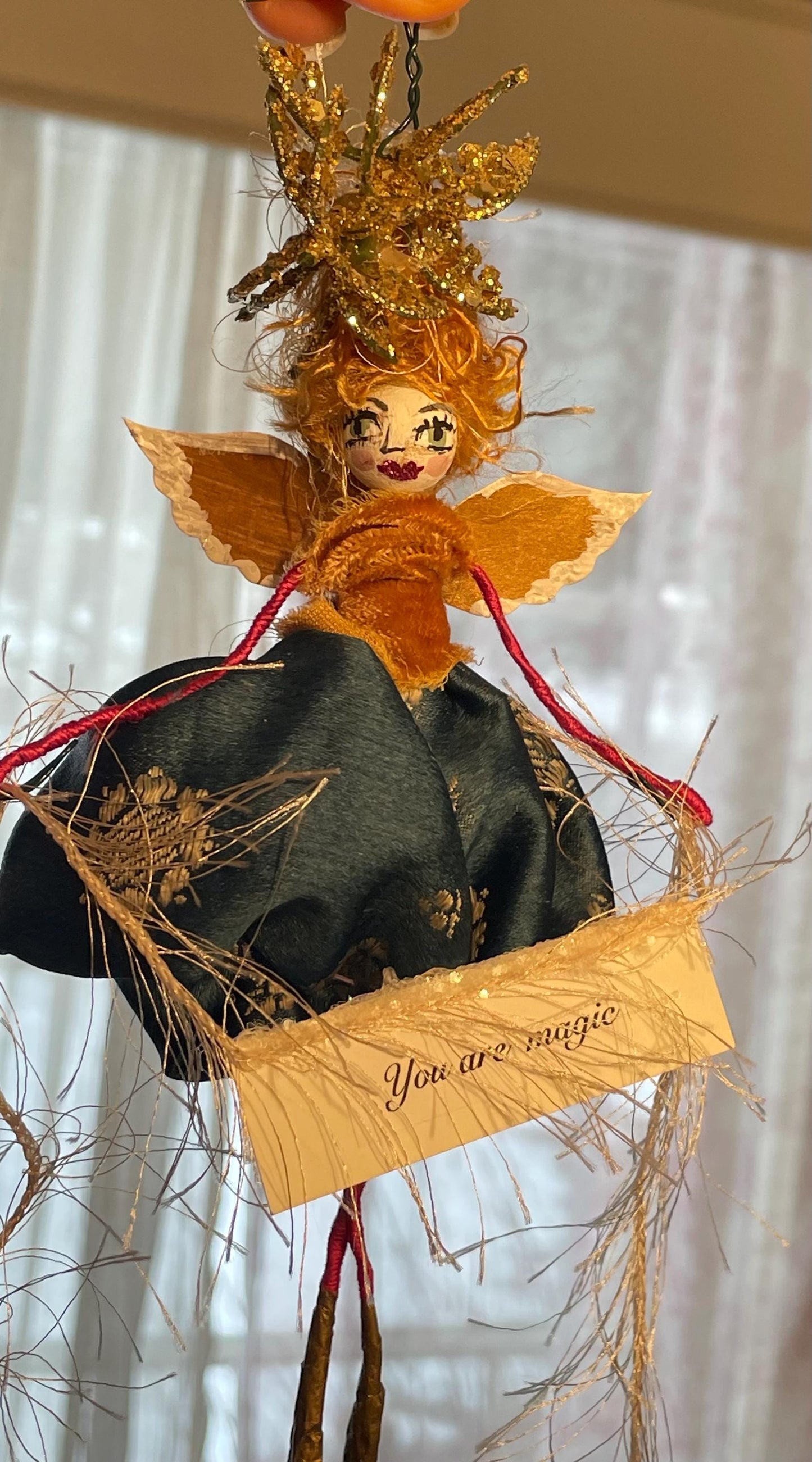 You Are Magic Fairy Doll: Vintage Velvet Lady with Golden Wings