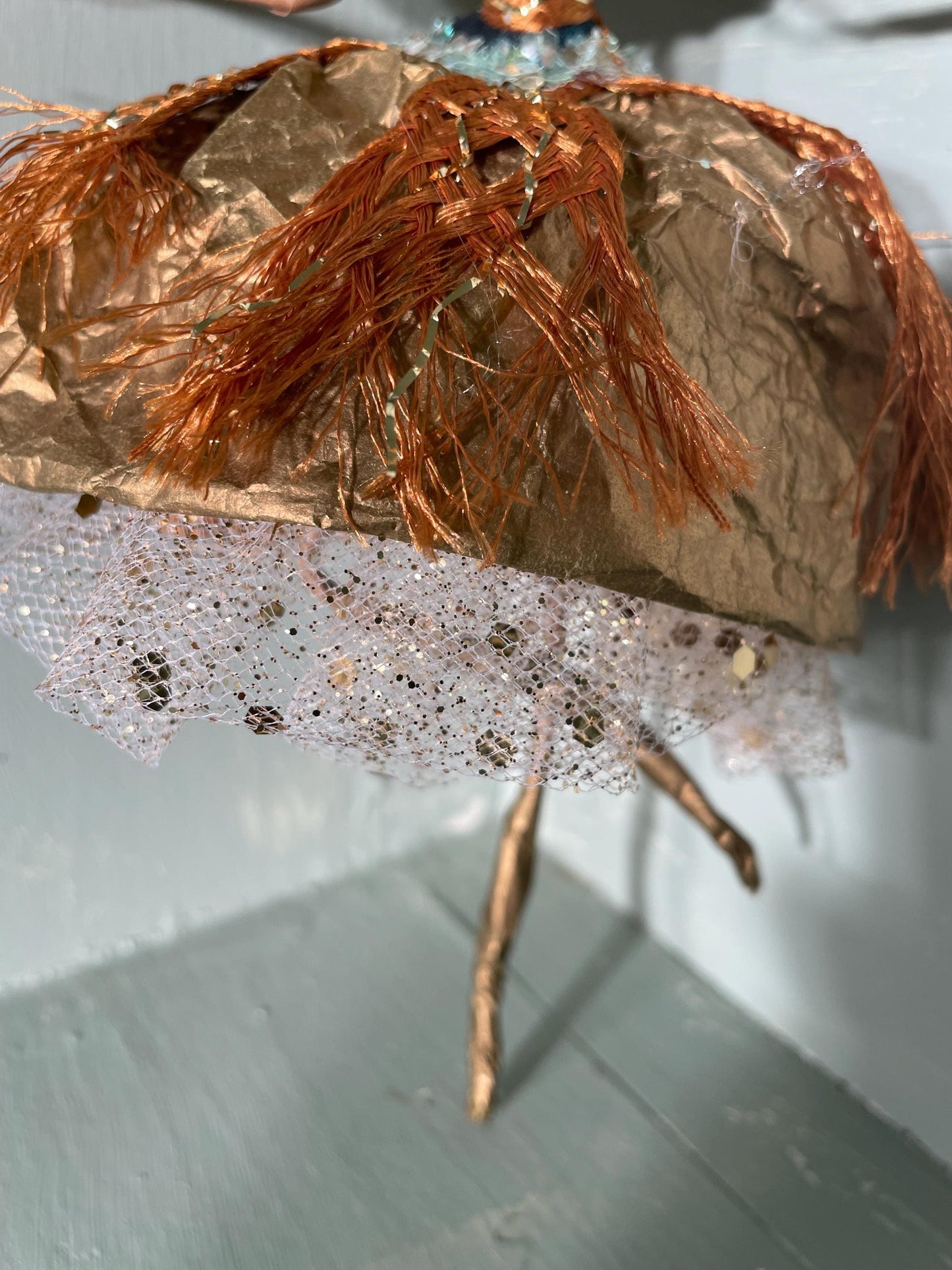 Handmade Glamour Girl Golden Fringe Fairy Ornament 10 inches