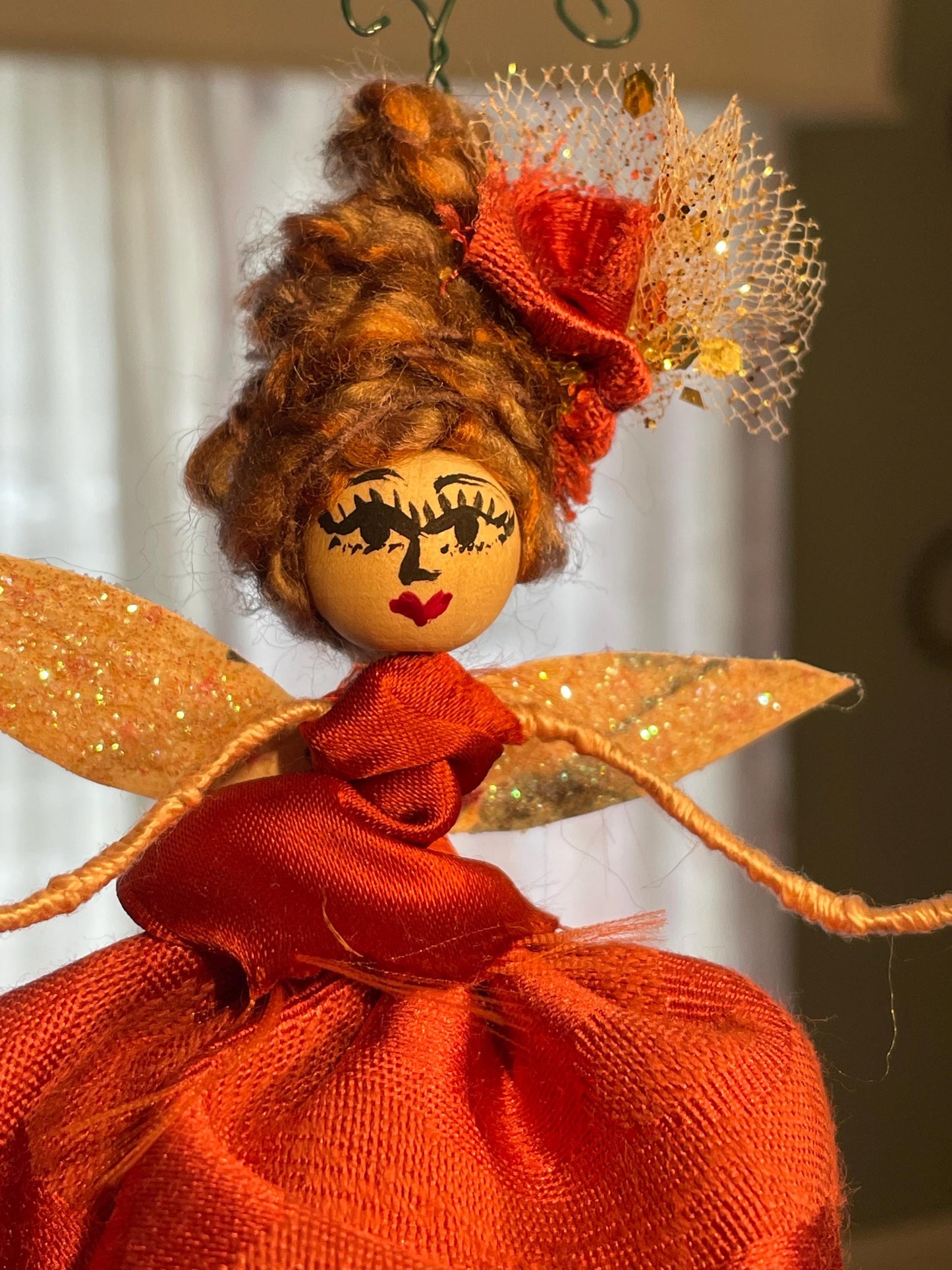 Lady in Red Fairy Ornament:Handmade Satin and Sass 8 inches tall
