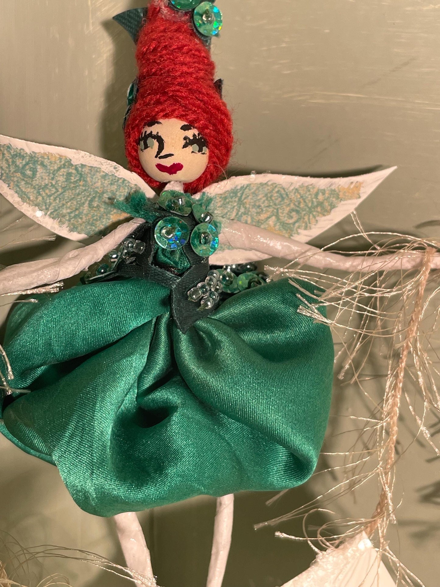 Sassy Green Fairy Brings Springtime Joy: Handmade with Silk, Satin and Sequins 8 inches