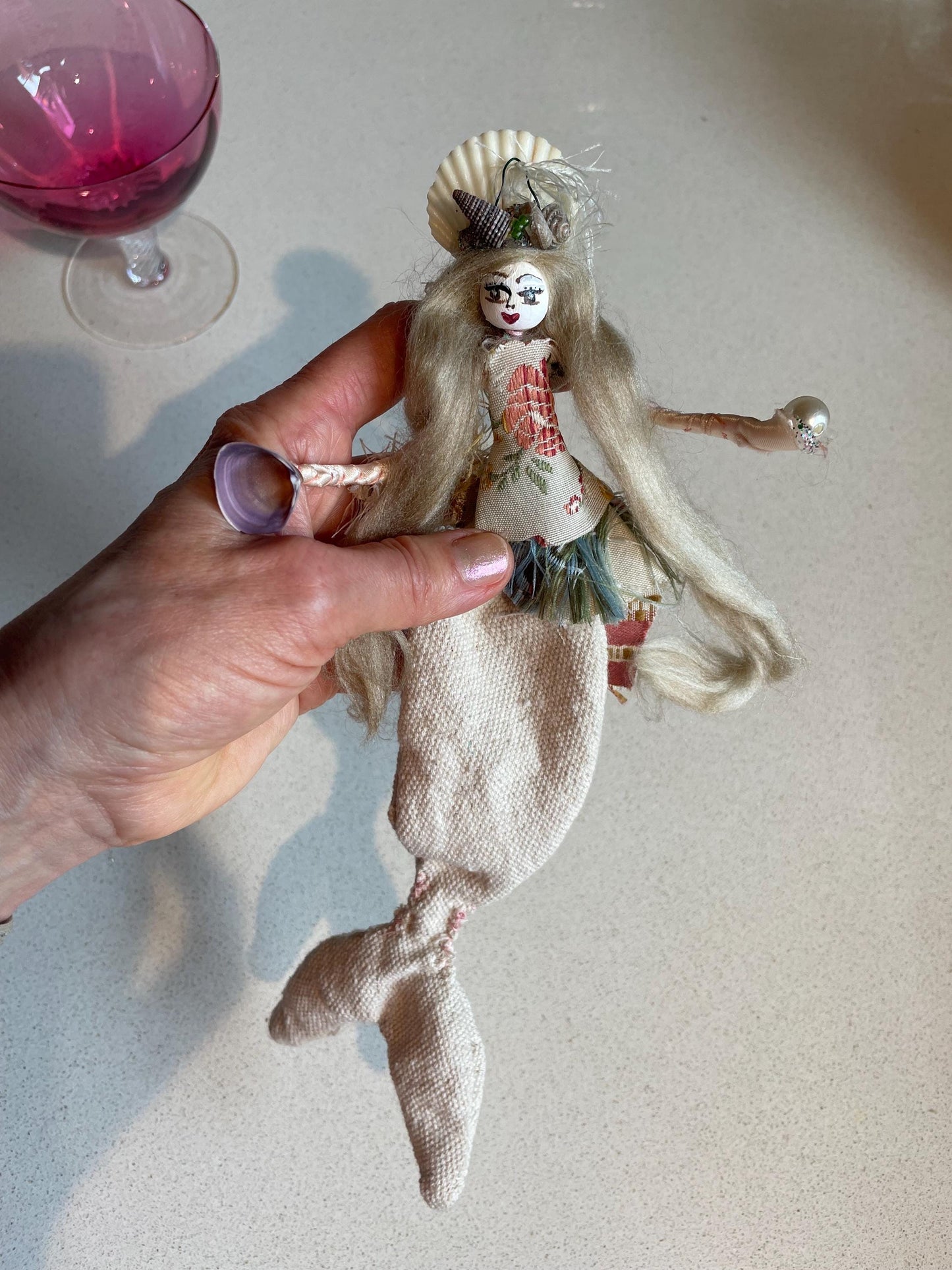 Mermaids and Margaritas: Handmade Doll withEmbroidered Bodice, Seashell Crown, Salty Dog Personality (9.5 inches)