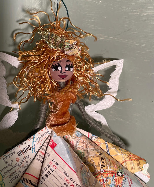 Ballerina Ornament: Handmade Fairy with Butterfly Wings 7 inches tall