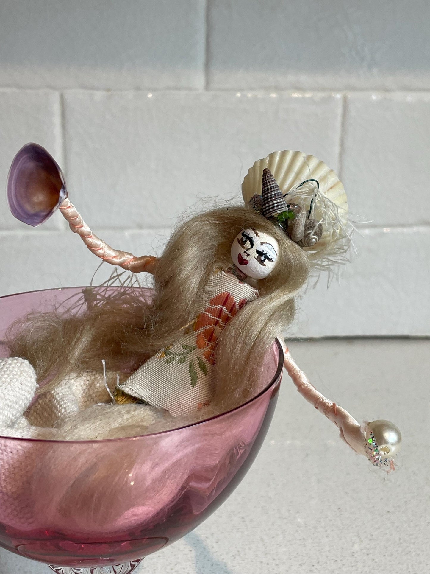 Mermaids and Margaritas: Handmade Doll withEmbroidered Bodice, Seashell Crown, Salty Dog Personality (9.5 inches)