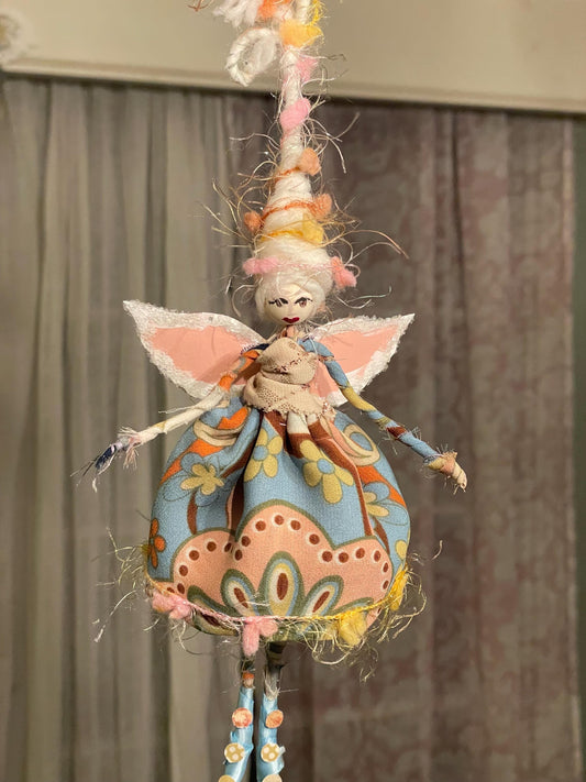 Handmade Celebration Fairy Ornament: Retro Pom Doll, 9-Inch Tall Tassel Fairy