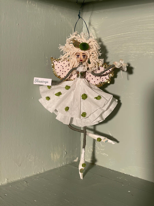 Fairy Doll Ornament: Handmade with Sparkle Wings and Blessings.