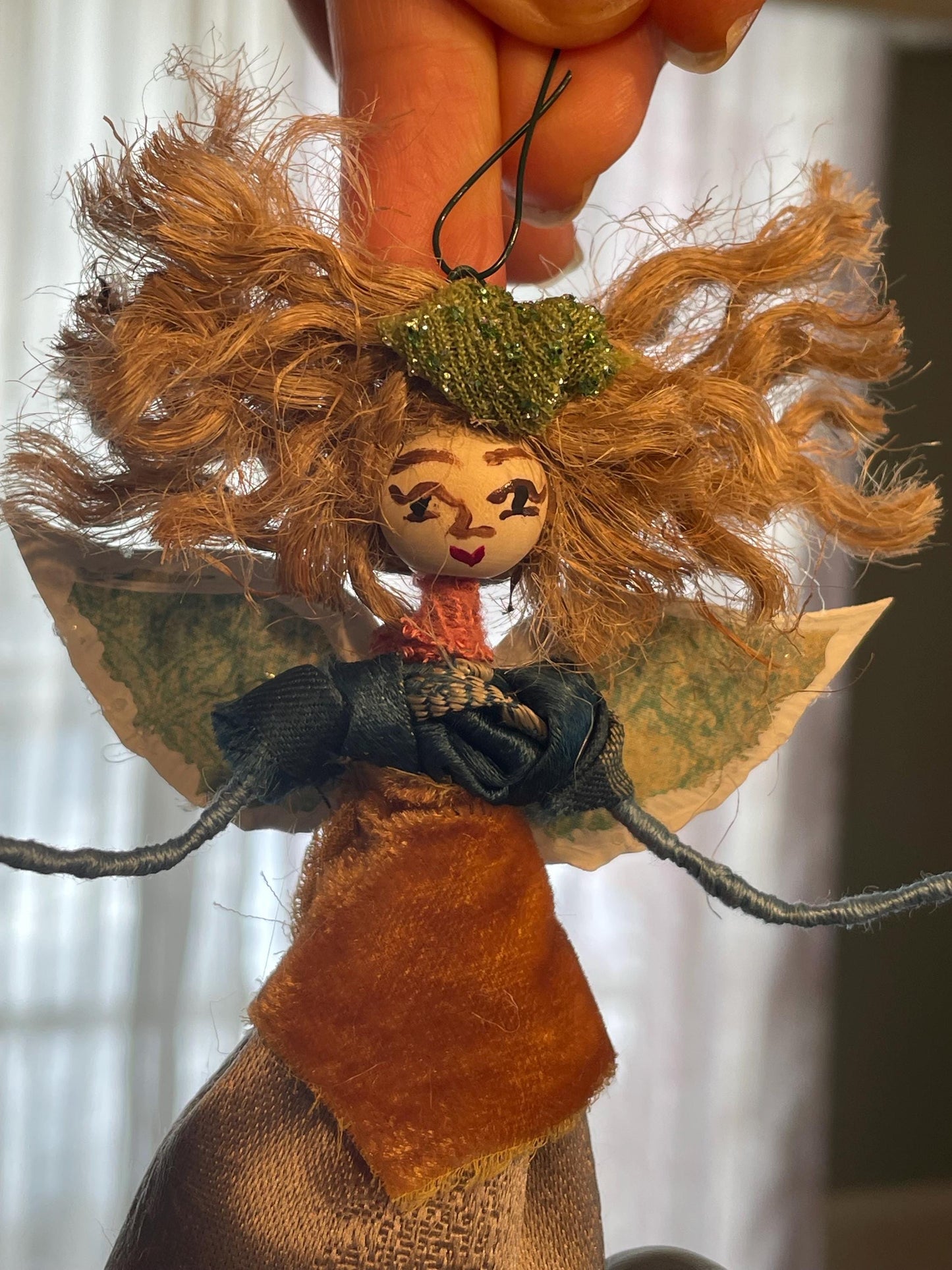 Handmade Boho Fairy: Vintage Silk and Velvet Doll Ornament 6 Inches.