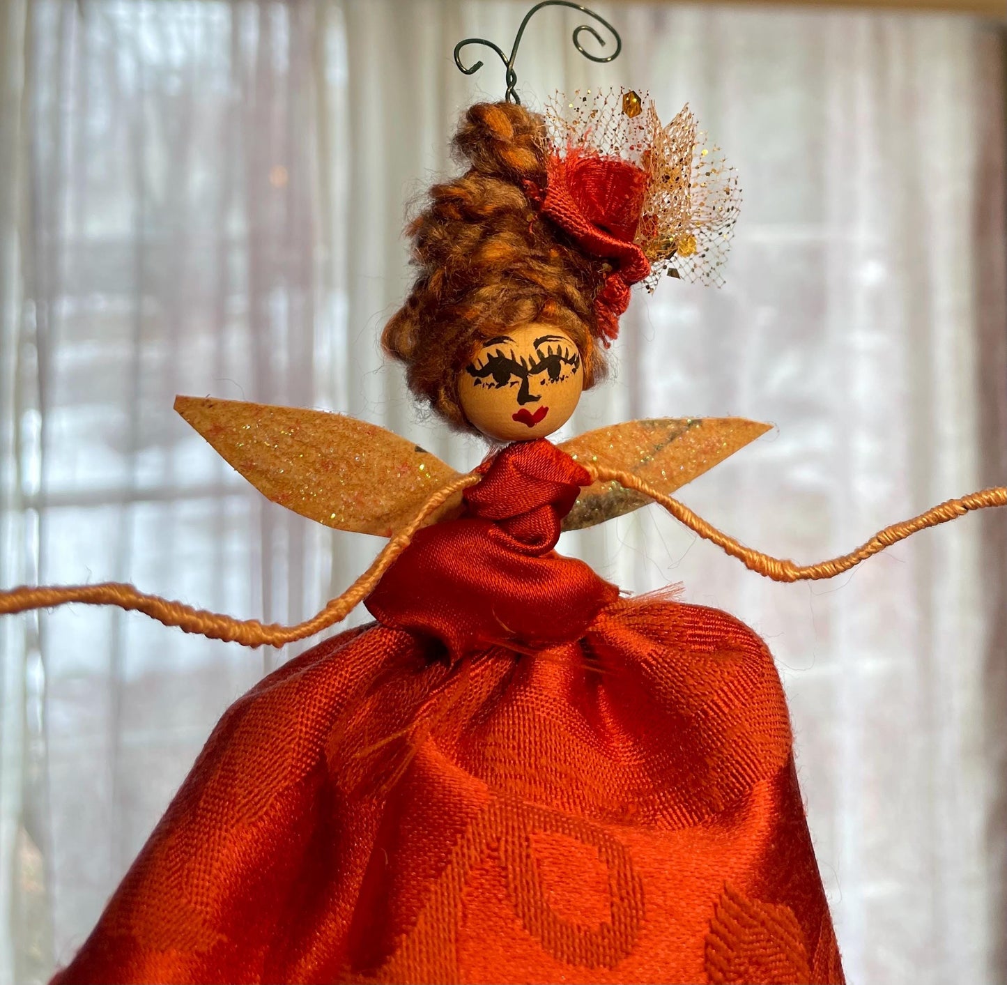 Lady in Red Fairy Ornament:Handmade Satin and Sass 8 inches tall