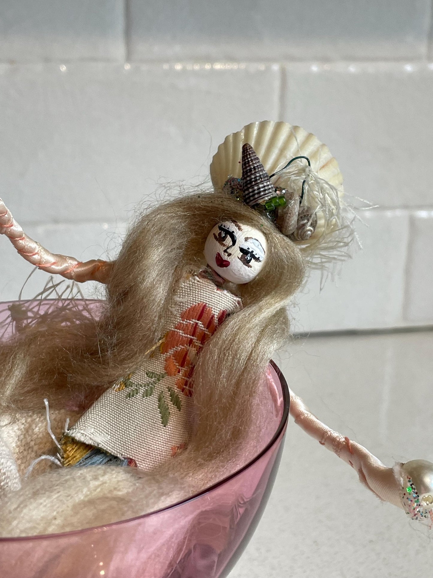 Mermaids and Margaritas: Handmade Doll withEmbroidered Bodice, Seashell Crown, Salty Dog Personality (9.5 inches)