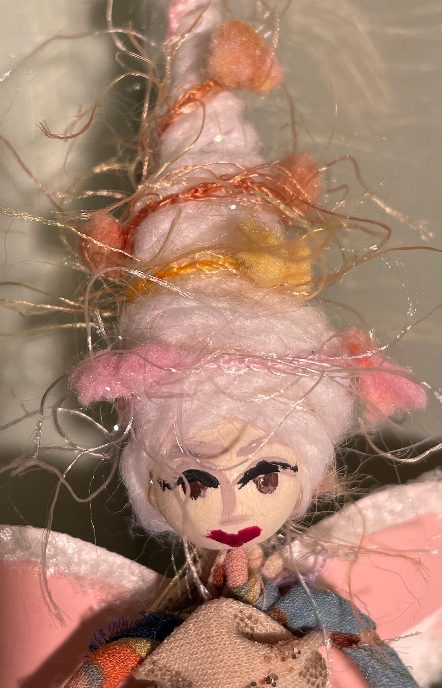 Handmade Celebration Fairy Ornament: Retro Pom Doll, 9-Inch Tall Tassel Fairy